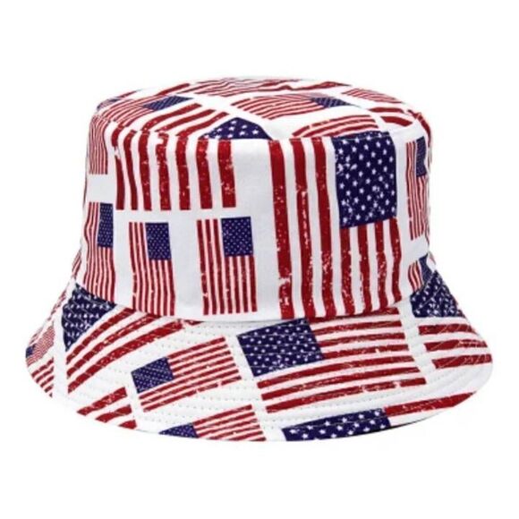 American Flag Print Bucket Sun Hat Unisex - Picture 1 of 2